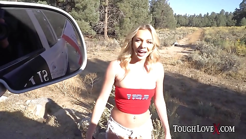 Blonde babe with huge boobs and her boyfriend