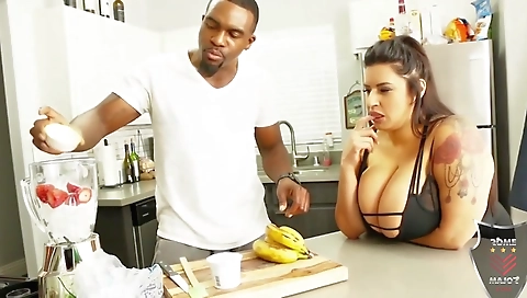 Sexy brunette fucked by a huge cock